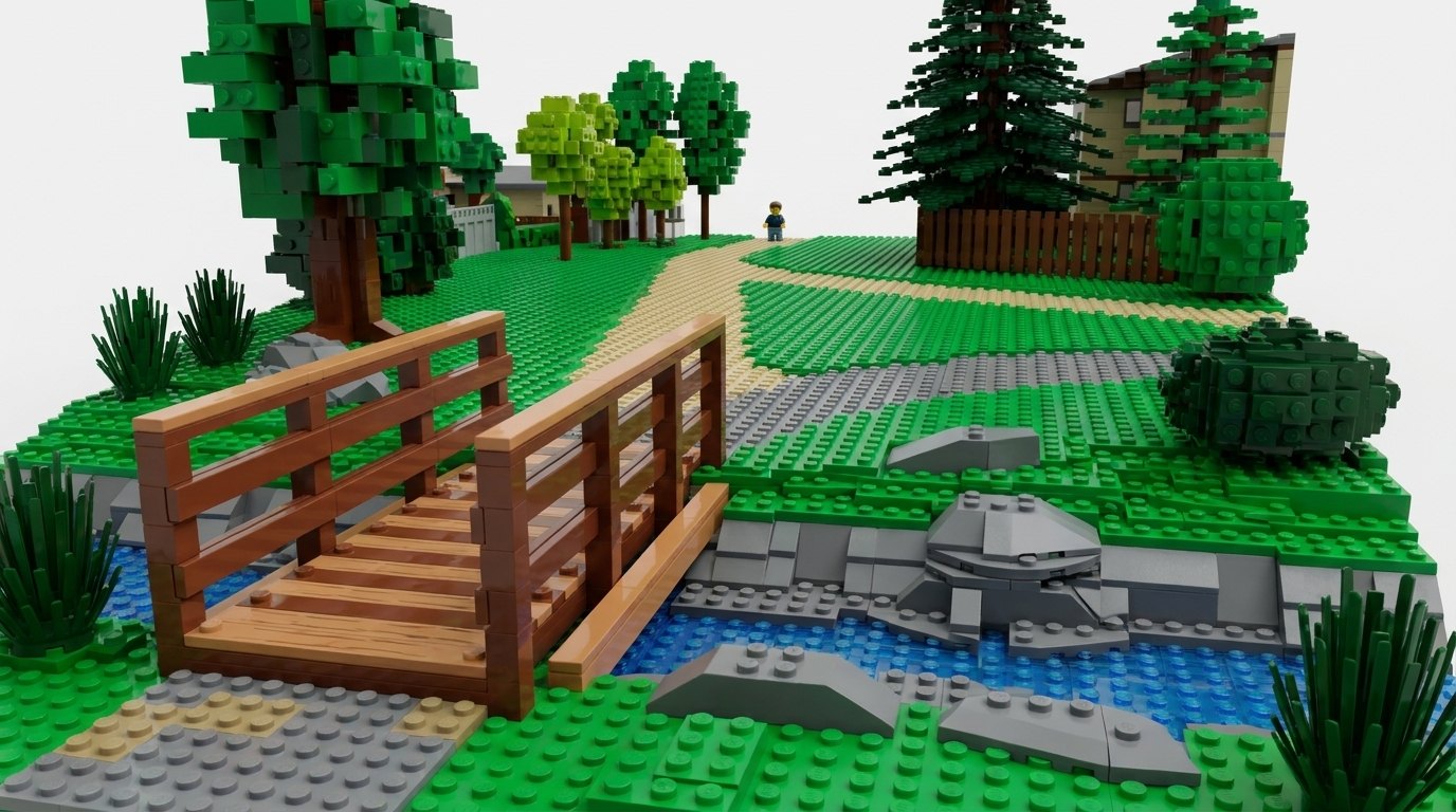 Canyon Meadows — Lego-built park and bridge